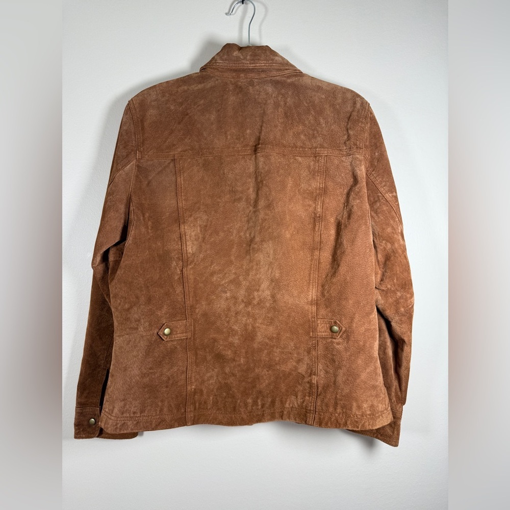 Coldwater Creek Womens Suede Leather Jacket Cognac Snap Closure Sz L - Picture 3 of 12